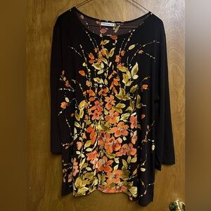 Susan Graver Floral Brown and Orange Long Sleeve Tunic